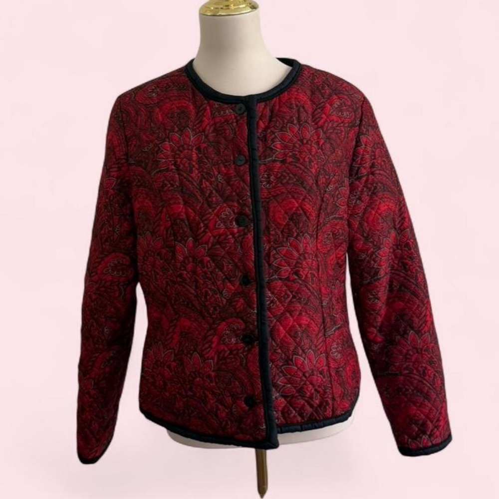 Vintage‎ Silkland 100% Silk Red & Black Paisley Quilted Jacket Size L